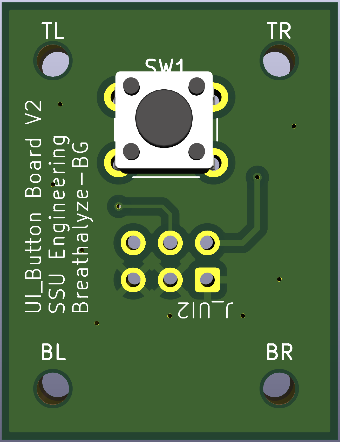 Populated-side render of the user-interface button PCB